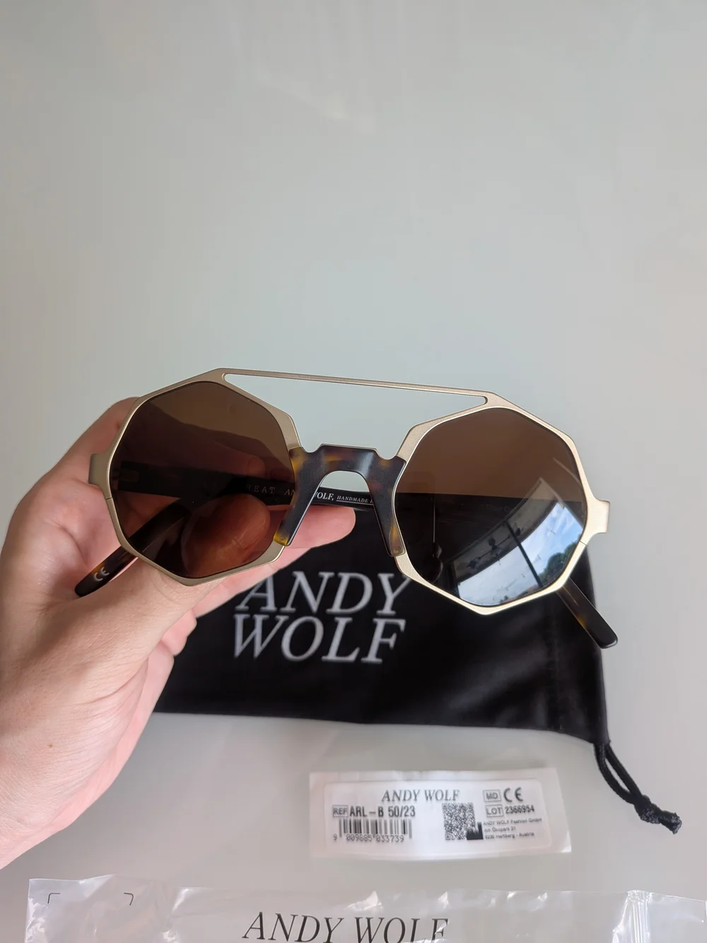 Andy Wolf Arlo Designer Sunglasses Gold Havana Luxury Eyewear NWT